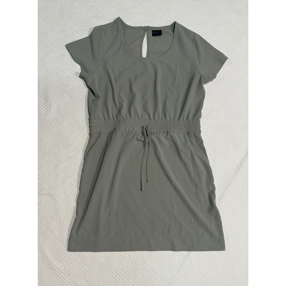32 Degrees Cool Women's Large Short Sleeve Twill Dress Cinched Tie Waist Olive
